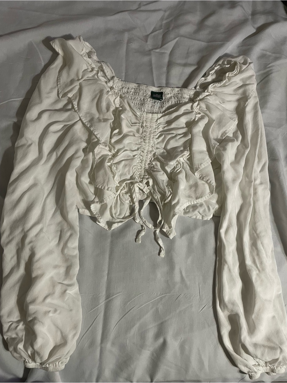 wild fable White Ruffle Tie-Front Long Sleeve Crop Top